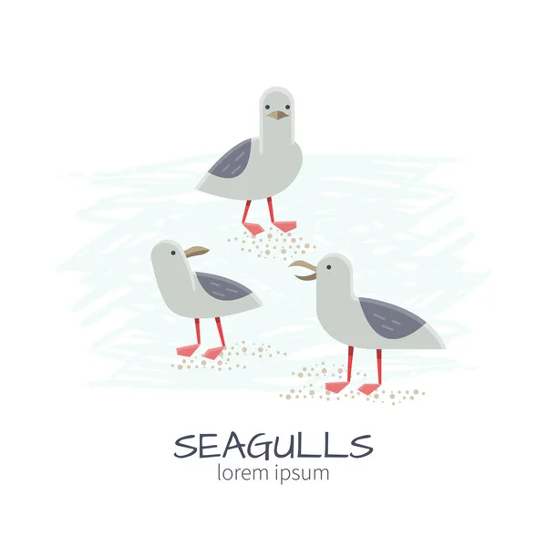 Vector Illustration of Seagulls. — Stock Vector