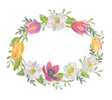 İhale suluboya bahar çiçek çelenk.