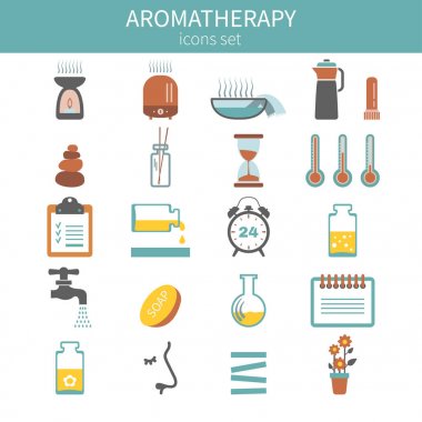 Aromaterapi Tema Vector Icons set. 