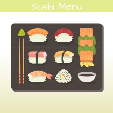 Japon suşi ve Sashimi illüstrasyon.
