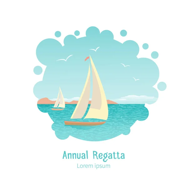 Vector illustration of stylized yachts in the sea lagoon. — Stock Vector