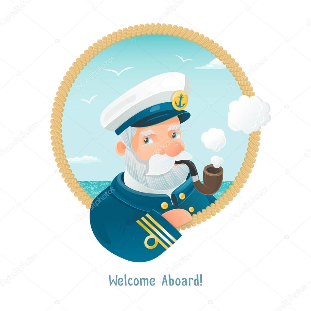 Cartoon vector personage - Captain with pipe