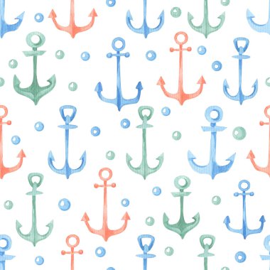 Çapa ile sulu boya Dikişsiz desen.