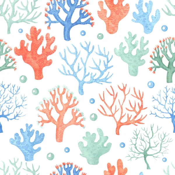 Akvarell sömlösa mönster med koraller. — Stockfoto