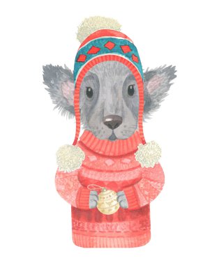 Sıcak kazaklı şirin suluboya köpek.