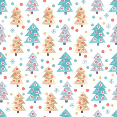 Sulu Boya Dikişsiz desen Noel ağaçları.