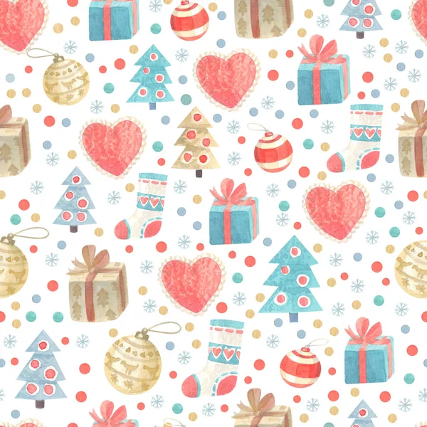 Winter holidays theme watercolor seamless pattern. — Stock Photo, Image