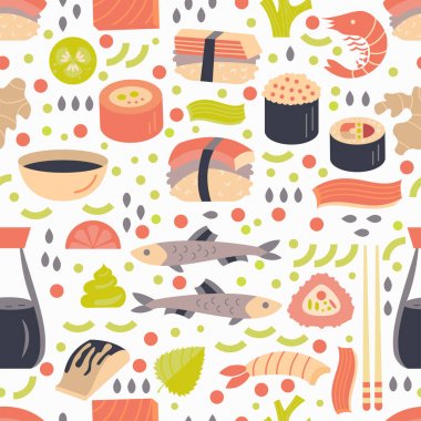 Japon suşi ve Sashimi seamless modeli.