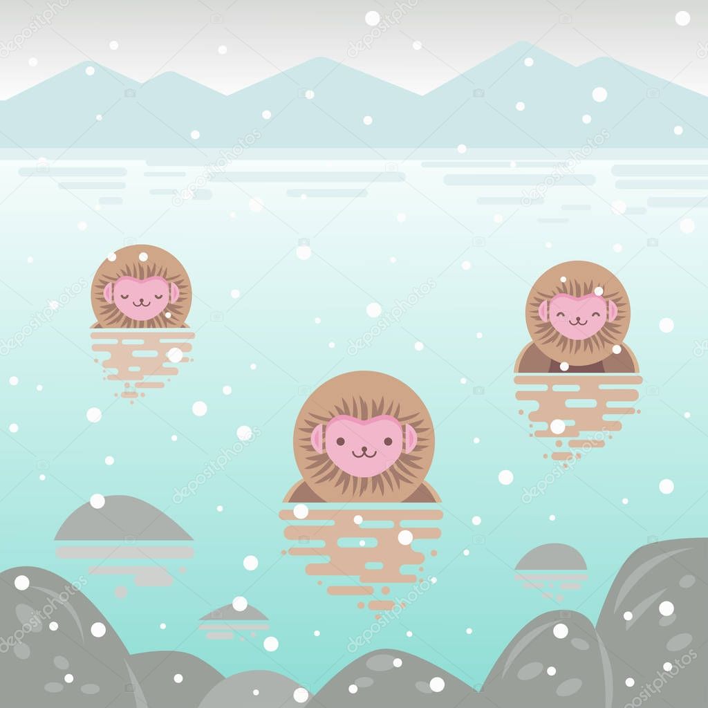 Japanese  snow monkeys  that enters a hot spring