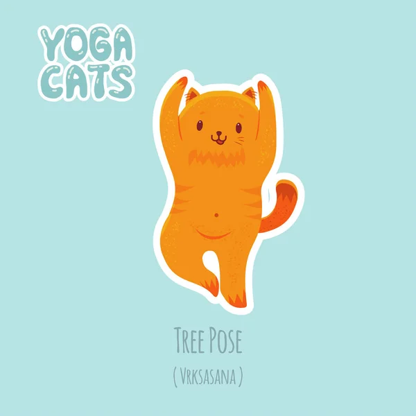 Pegatina con gato lindo practicando yoga — Vector de stock