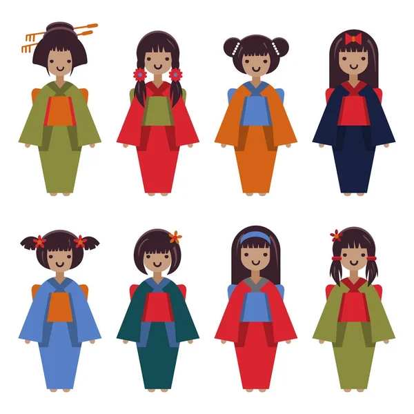 Vektor-Kollektion von Mädchen im Kimono — Stockvektor