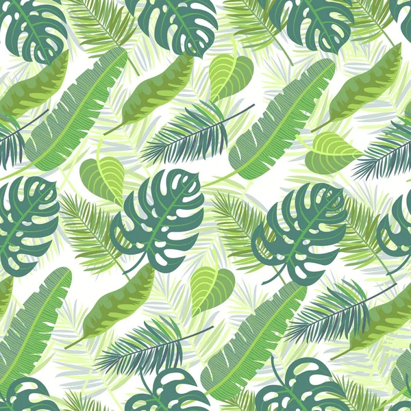Векторный бесшовный рисунок с тропическими листьями джунглей — стоковый вектор