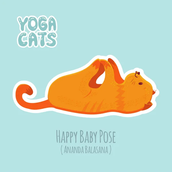 Pegatina con gato lindo practicando yoga — Vector de stock