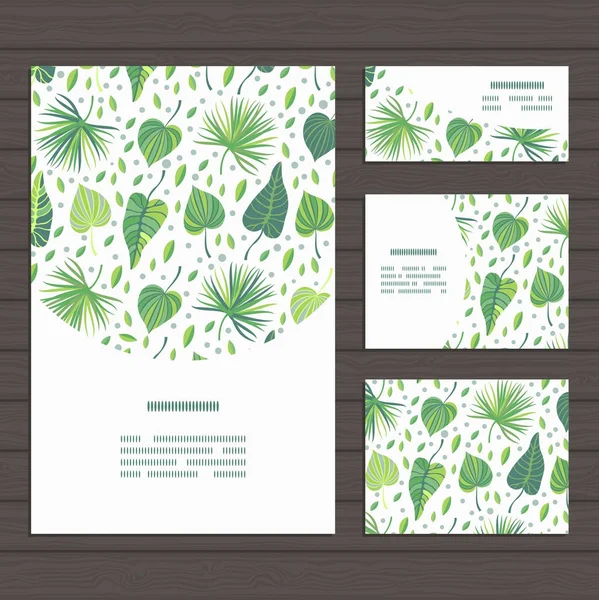 Conjunto de cartas sobre tema de folhas de selva tropical . — Vetor de Stock