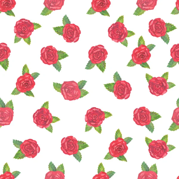 Elegant watercolor red roses seamless pattern. — Stock Photo, Image