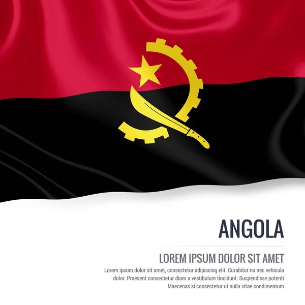 Шелковый флаг Анголы на изолированном белом фоне с белой текстовой областью для вашего рекламного сообщения. 3D рендеринг . — стоковое фото
