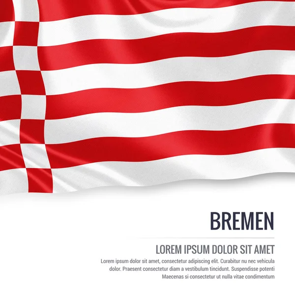 Bandera del estado alemán de Bremen ondeando sobre un fondo blanco aislado . —  Fotos de Stock