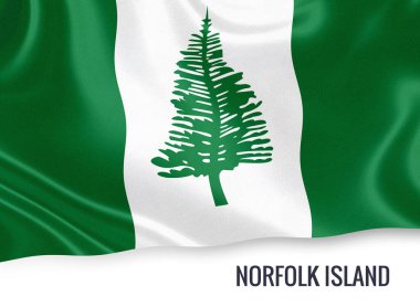 Avustralya bayrağı Norfolk Adası izole beyaz arka plan üzerinde sallayarak devlet. Eyalet adı bayrağı altında bulunur. 3D render.