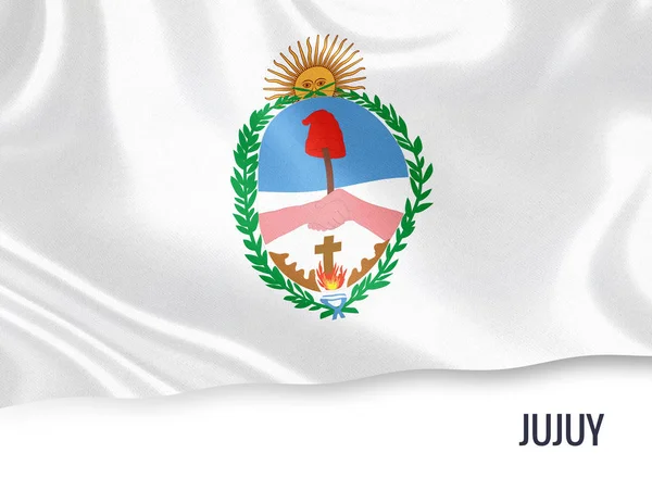 Прапор аргентинських держави Жужуй махав на ізольованих білим тлом. Назва держави включено нижче прапор. 3D-рендерінг. — стокове фото