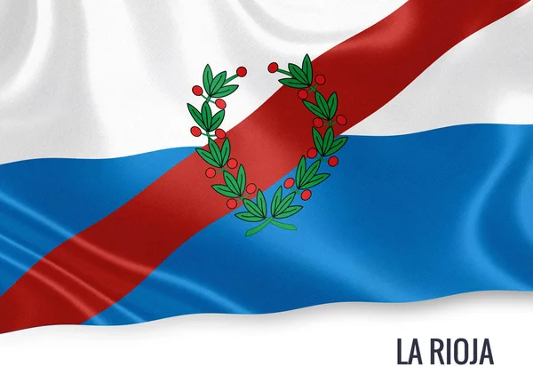 Прапор Аргентинський державного Ла-Ріоха, розмахуючи на ізольованих білим тлом. Назва держави включено нижче прапор. 3D-рендерінг. — стокове фото