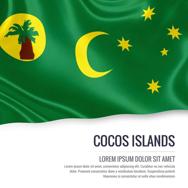 Bandera del estado australiano Islas Cocos ondeando sobre un fondo blanco aislado . —  Fotos de Stock