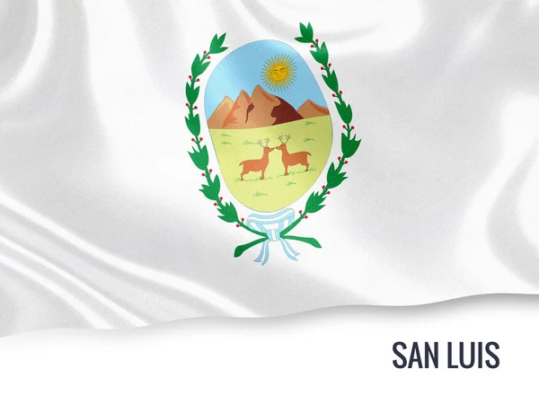 Прапор Аргентинський держава Сан-Луїс махав на ізольованих білим тлом. Назва держави включено нижче прапор. 3D-рендерінг. — стокове фото