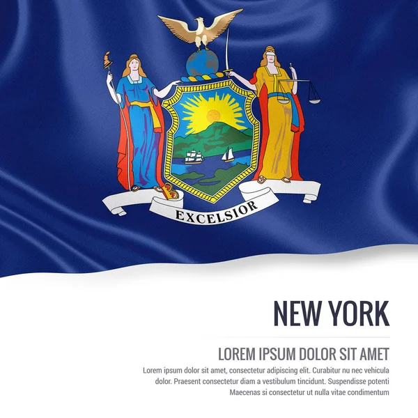 Flagge des US-Bundesstaates New York weht auf isoliertem weißem Hintergrund. — Stockfoto