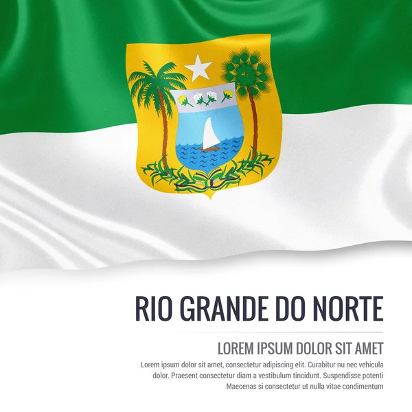 Bandeira do estado brasileiro Rio Grande do Norte acenando sobre fundo branco isolado . — Fotografia de Stock