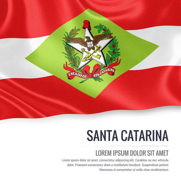 Bandera del estado brasileño Santa Catarina ondeando sobre un backgorund blanco aislado . — Foto de Stock