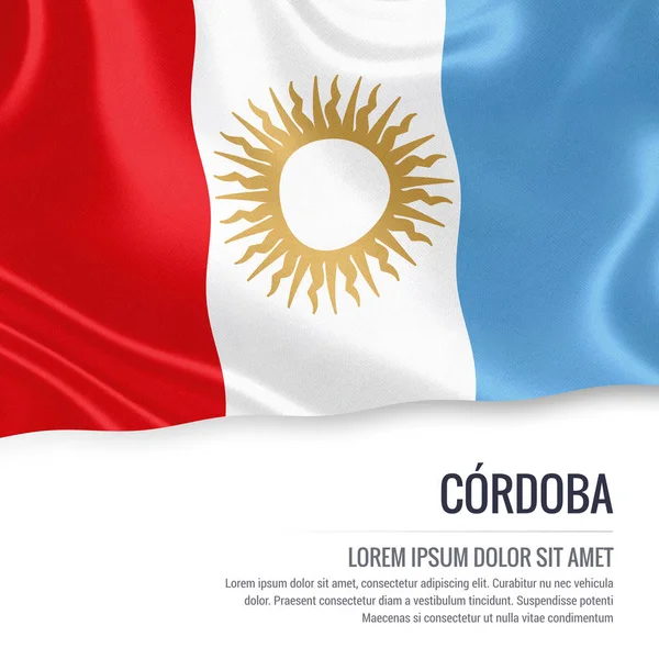 Bandera del estado argentino de Córdoba ondeando sobre un fondo blanco aislado . — Foto de Stock