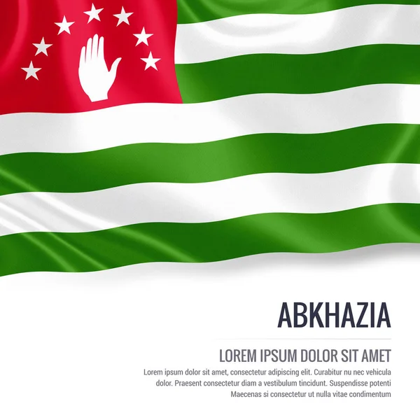 Abházia zászlaja. Selymes zászlaja Abházia integetett egy elszigetelt fehér háttér és a fehér szöveg terület a hirdetés üzenet. 3D-leképezés. — Stock Fotó