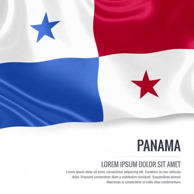 Panama bayrak. İzole beyaz arka planda beyaz metin alanının reklam mesaj ile Panama sallayarak ipeksi bayrak. 3D render.