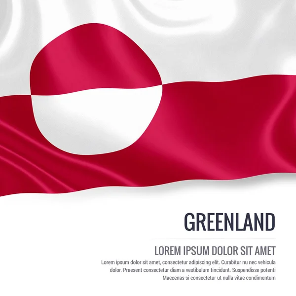 Bandera de Groenlandia. Bandera sedosa de Groenlandia ondeando sobre un fondo blanco aislado con el área de texto blanco para su mensaje de anuncio. Renderizado 3D . —  Fotos de Stock