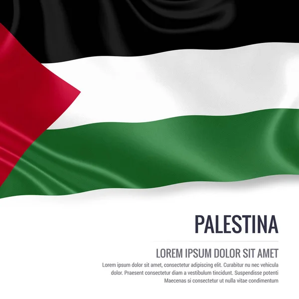 Bandera Palestina. Bandera sedosa de Palestina ondeando sobre un fondo blanco aislado con el área de texto blanco para su mensaje de anuncio. Renderizado 3D . — Foto de Stock