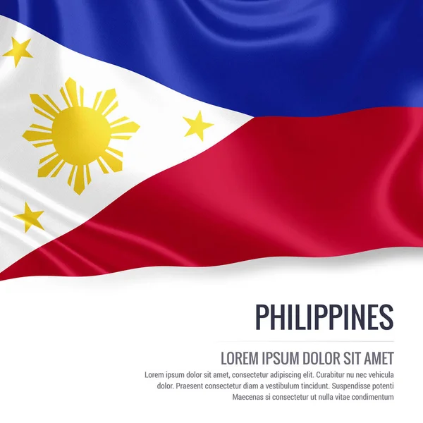 菲律宾国旗。柔滑菲律宾在与你的广告信息的白色文本区域孤立的白色背景上挥舞着旗子。3d 渲染. — 图库照片