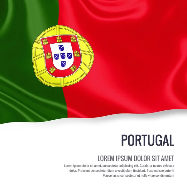 Portugal flag. Silky flag of Portugal waving on an isolated white background with the white text area for your advert message. 3D rendering. — Stock Photo, Image