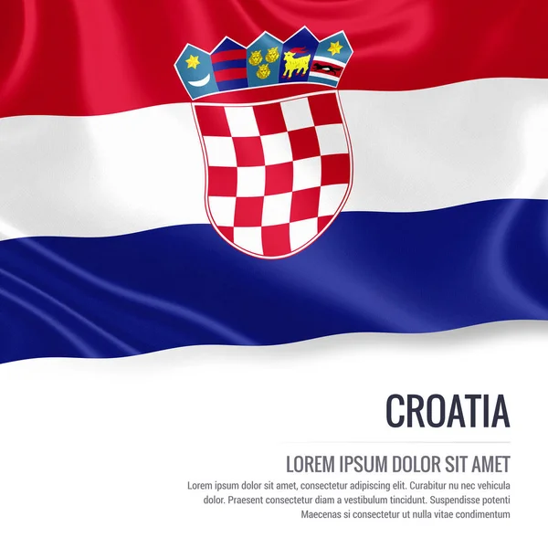 Bandera de Croacia. Bandera sedosa de Croacia ondeando sobre un fondo blanco aislado con el área de texto blanco para su mensaje de anuncio. Renderizado 3D . —  Fotos de Stock