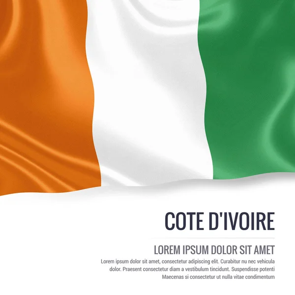 Флаг Кот-д 'Иворье. Silky flag of Cote D 'ivorie waving on an isolated white background with the white text area for your advert message. 3D рендеринг . — стоковое фото