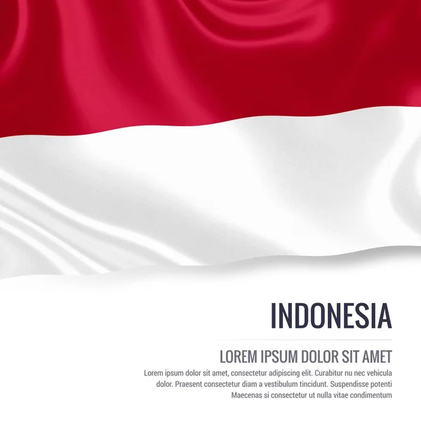 Bandeira Indonésia. Bandeira de seda da Indonésia acenando em um fundo branco isolado com a área de texto branco para sua mensagem de anúncio. Renderização 3D . — Fotografia de Stock