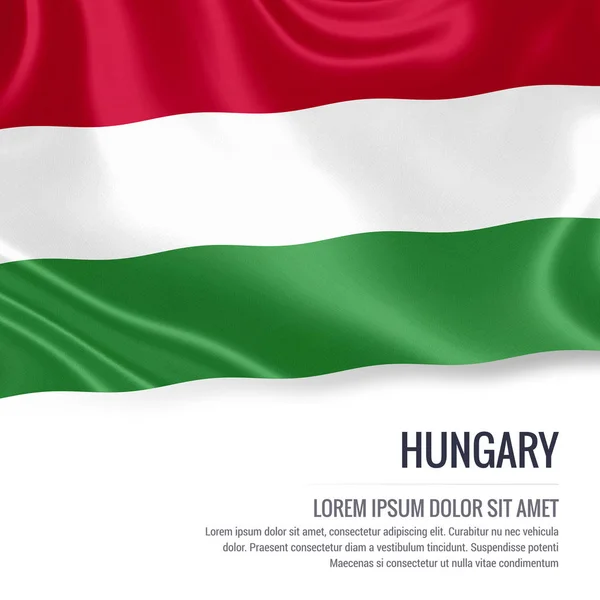 Hungary flag. Silky flag of Hungary waving on an isolated white background with the white text area for your advert message. 3D rendering.