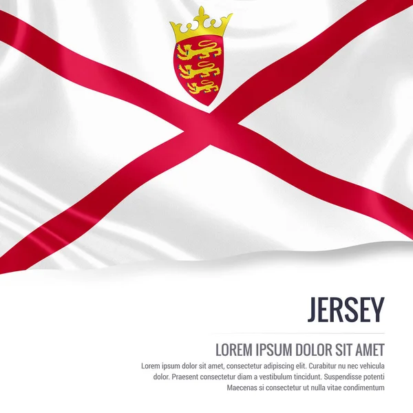 泽西岛的标志。柔滑泽西岛在孤立的白色背景，与你的广告信息的白色文本区域上挥舞着旗子。3d 渲染. — 图库照片