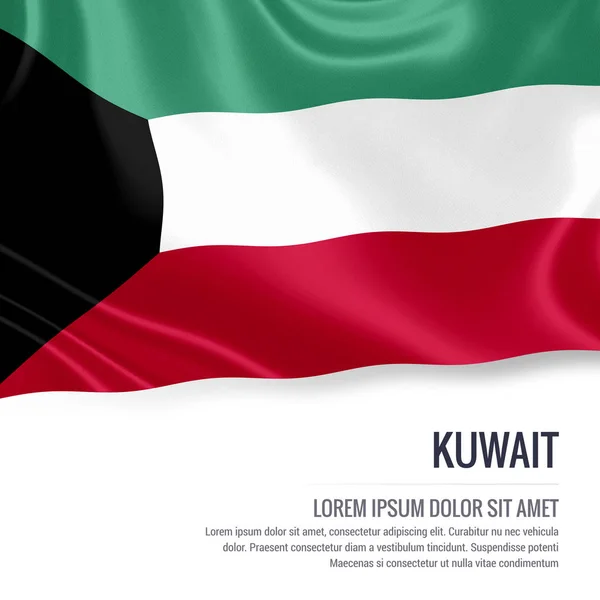 Bandera de Kuwait. Bandera sedosa de Kuwait ondeando sobre un fondo blanco aislado con el área de texto blanco para su mensaje de anuncio. Renderizado 3D . — Foto de Stock