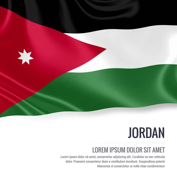 Bandera Jordan. Bandera sedosa de Jordania ondeando sobre un fondo blanco aislado con el área de texto blanco para su mensaje de anuncio. Renderizado 3D . — Foto de Stock