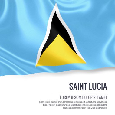 Saint Lucia bayrak. İzole beyaz arka planda beyaz metin alanının reklam mesaj ile Saint Lucia sallayarak ipeksi bayrak. 3D render.