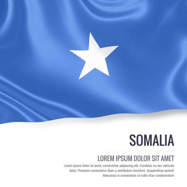 Somali bayrağı. Somali izole beyaz arka planda beyaz metin alanının reklam mesaj ile sallayarak ipeksi bayrak. 3D render.