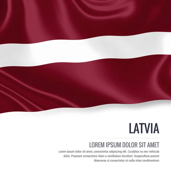 Latvia flag. Silky flag of Latvia waving on an isolated white background with the white text area for your advert message. 3D rendering. — Stock Photo, Image