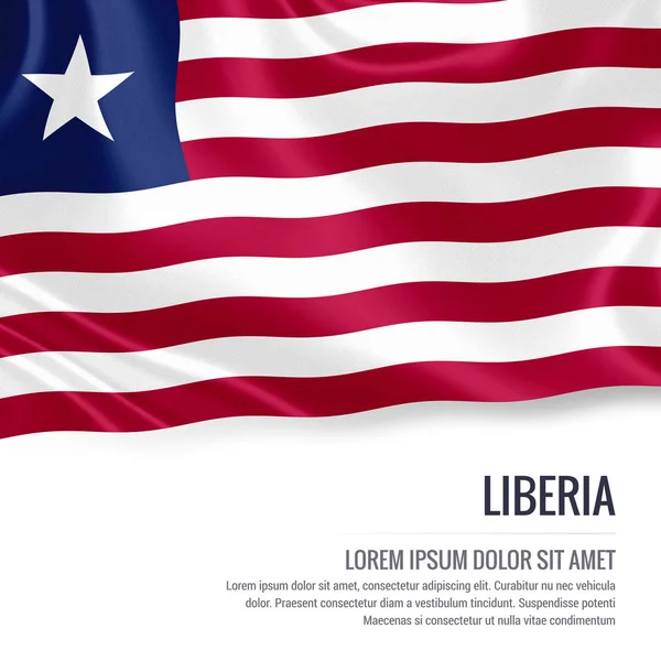 Liberias flagga. Silkeslen flagga Liberia viftande på en isolerad vit bakgrund med vit Textområde för din annons meddelande. 3D-rendering. — Stockfoto