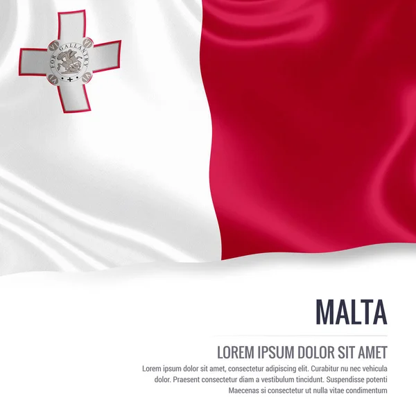 Bandera de Malta. Bandera sedosa de Malta ondeando sobre un fondo blanco aislado con el área de texto blanco para su mensaje de anuncio. Renderizado 3D . — Foto de Stock