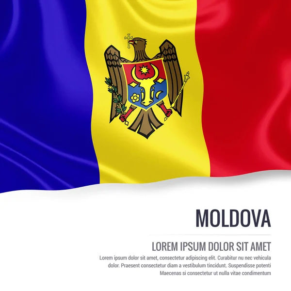 Bandeira Moldávia. Bandeira sedosa da Moldávia acenando em um fundo branco isolado com a área de texto branco para sua mensagem de anúncio. Renderização 3D . — Fotografia de Stock