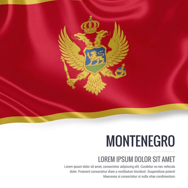 Bandera Montenegro. Bandera sedosa de Montenegro ondeando sobre un fondo blanco aislado con el área de texto blanco para su mensaje de anuncio. Renderizado 3D . — Foto de Stock
